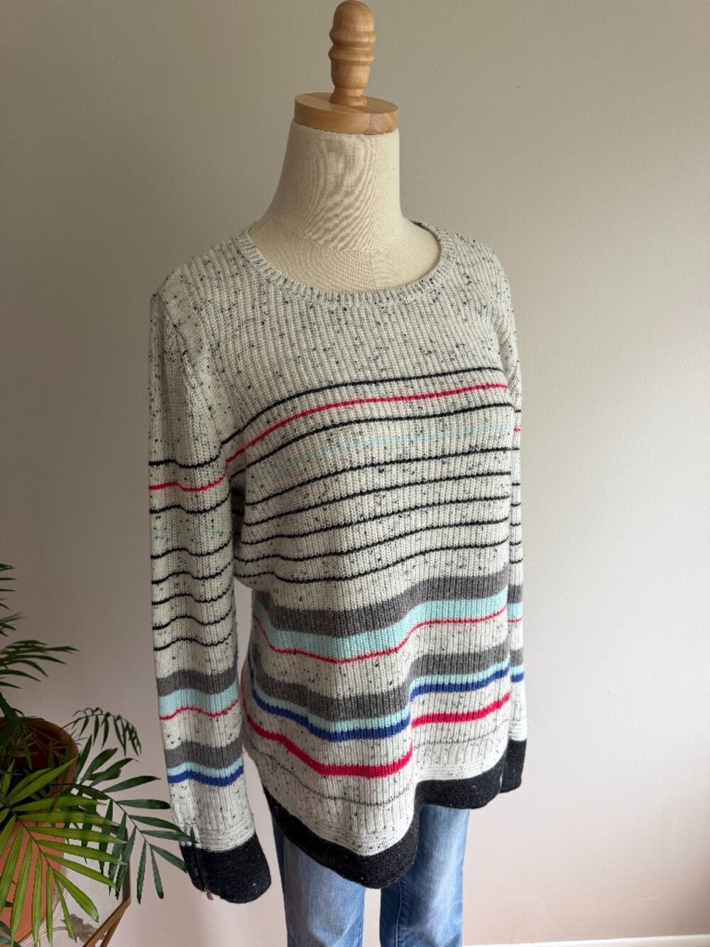 NWOT T by Talbots Waffle Knit Striped Sweater Size Medium